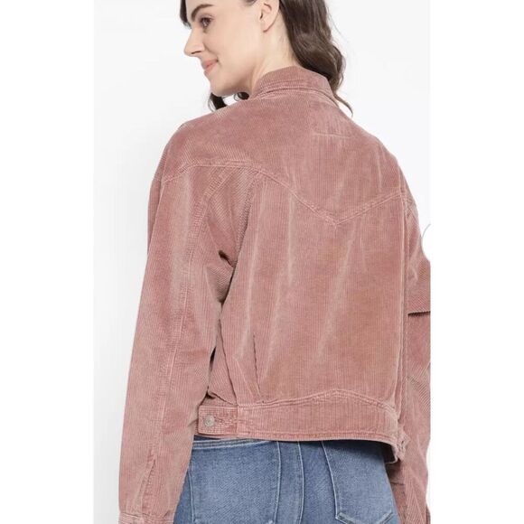 American Eagle Cotton Corduroy‎ Cropped Jacket Light Pink Casual Size Medium - Picture 4 of 11